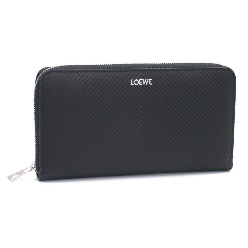 Loewe Zip Around Wallet Textured Calfskin Round Long Black